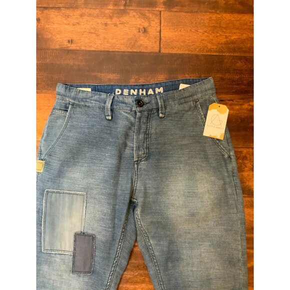 Denham Men's Tokyo Drop Carrot Fit Patched Blue Jeans, Size 30 - Picture 2 of 9